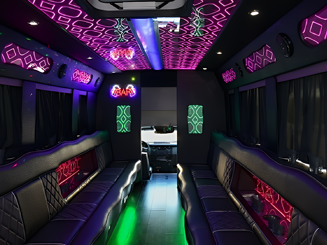 20-passenger party bus interior